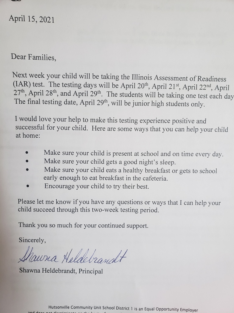 IAR parent letter